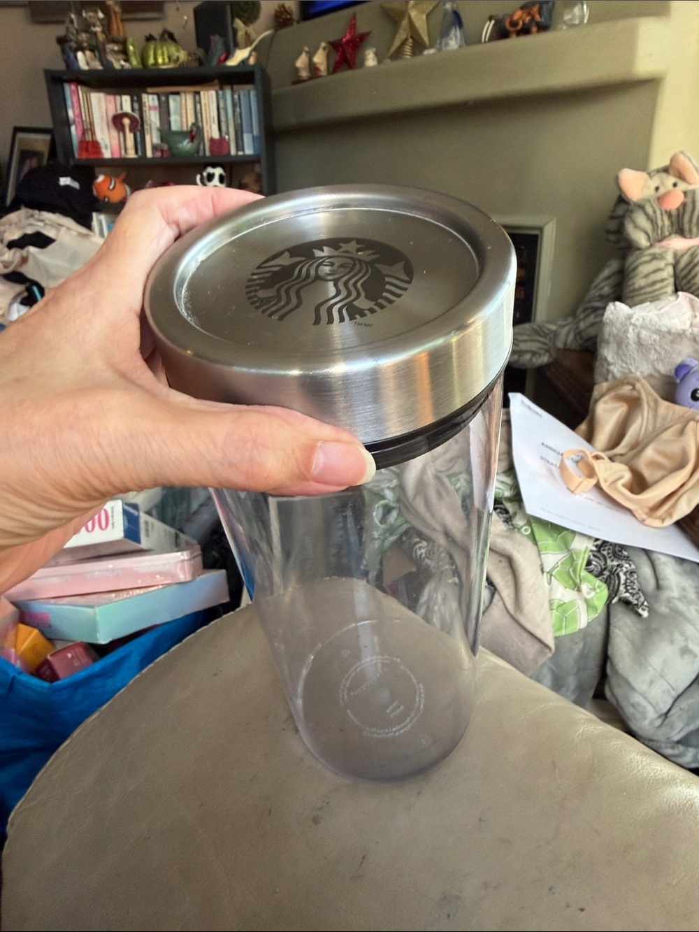 Starbucks Clear Coffee Storage Container With Silver Stainless Mermaid Logo